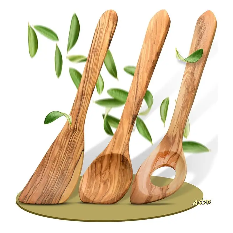 

Handcrafted Olive Wood Cooking Spoon & Spatula, Practical Wooden Utensils Last For So Long,Wooden Cooking Spoons