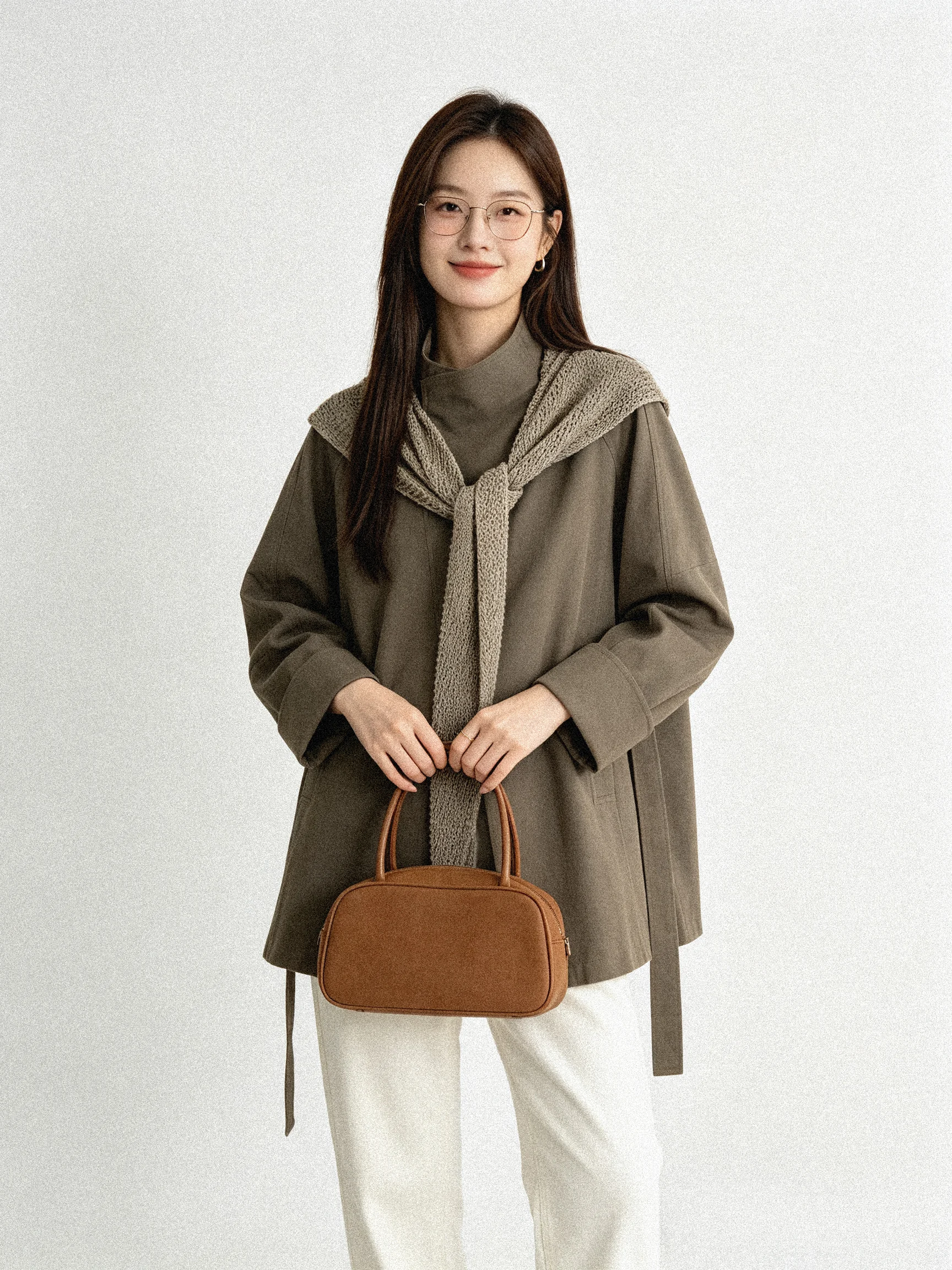 Casual Korean Style Simple Shoulder Length Windbreaker Loose Stand Collar Commute Slimming Outerwear Mid-Length Women's Coat