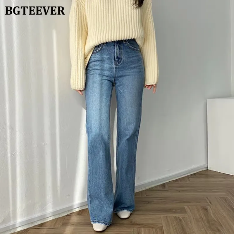 

BGTEEVER стильные женские джинсы с высокой талией, расклешенные брюки, весна-лето, эластичные женские джинсовые брюки с карманами