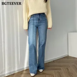 BGTEEVER Stylish High Waist Women Flare Jeans Trousers Spring Summer Pockets Stretched Female Jeans Pants