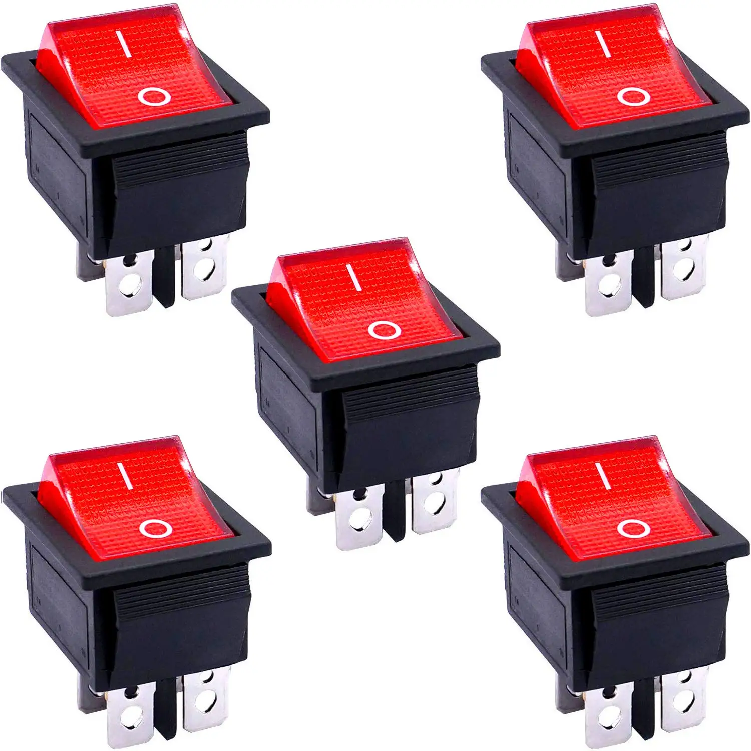 5 pièces interrupteur à bascule AC 10A/125V 6A/250V DPST 4 broches 2 positions marche/arrêt lumière LED rouge éclairé bateau KCD4 interrupteur à bascule