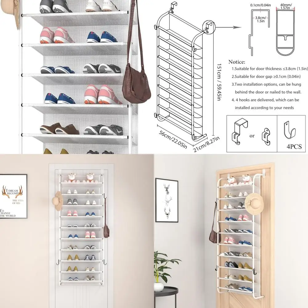 

10-уровневый органайзер для обуви над дверью с подвесным хранилищем для шкафов и кладонов — белый