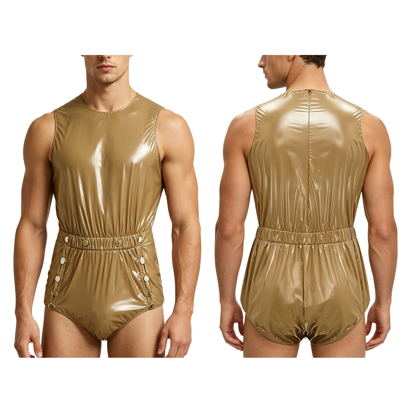Einteiliger Badeanzug für Herren, wasserdichter Bodysuit, Badeanzug mit Knöpfen im Schritt, Reißverschluss hinten, Strampler, Overall, Rave Clubwear, Badeanzug
