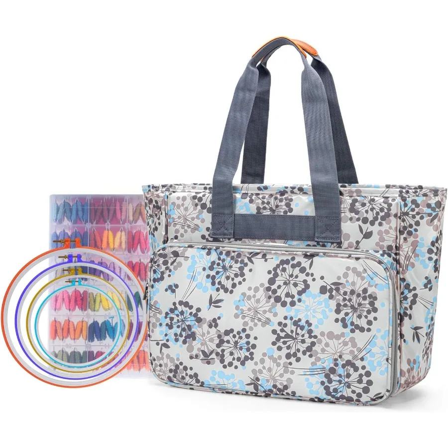 

Embroidery Project Bag Cross Stitch Supplies Storage Organizer with Multiple Pockets for Embroidery Hoops Up to 11.2 Inches Flo