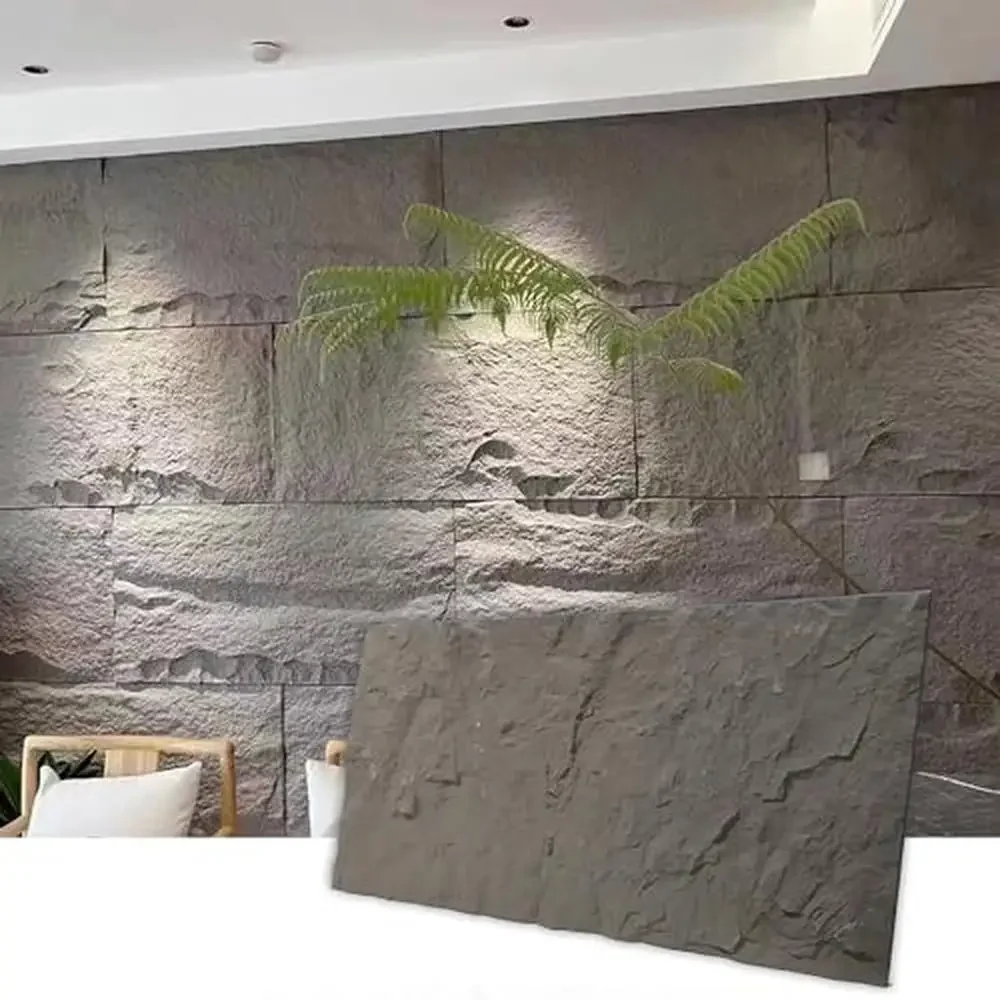 Modern 3D Cement Gray Textured Wall Panels 4-Pack Interior Decor Stick-on Living Room Bedroom Decorative Panels Fire-Retardant