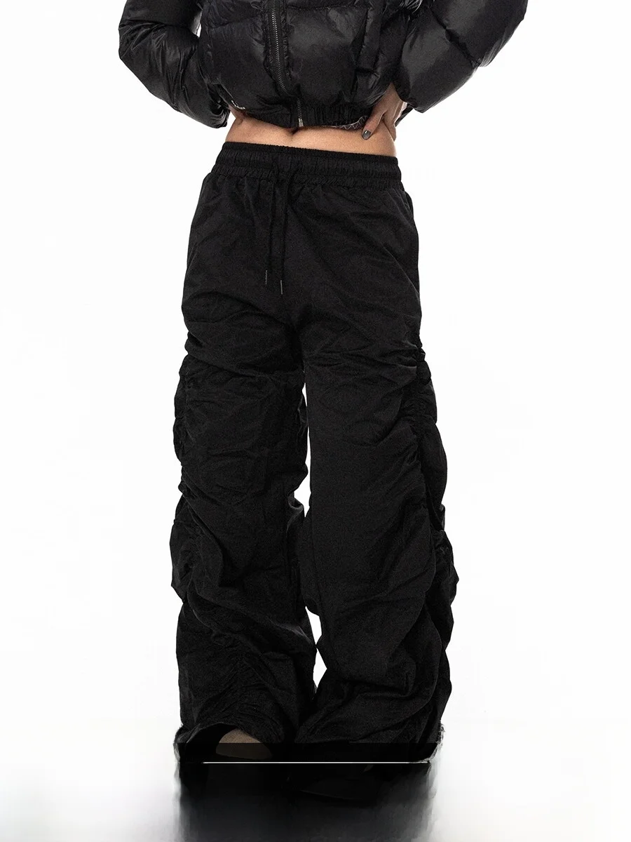 

Street Style High Waist Wide Leg Pants Men's Women's Casual Trousers Blackbb American High Street Pleated Floor-Length Pants