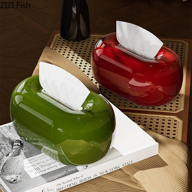 Creative Round Tissue Box Spring Type Coffee Table Desk Decoration Minimalism Oval Tissue Box Bedside Table Paper Towel Case