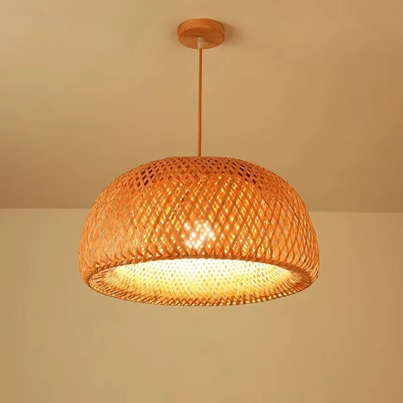 Hand Knitted Bamboo Pendant Light Retro E27 Chandelier Natural Rattan Wicker Desk Lamp for Bedroom Kitchen Lighting Fixtures