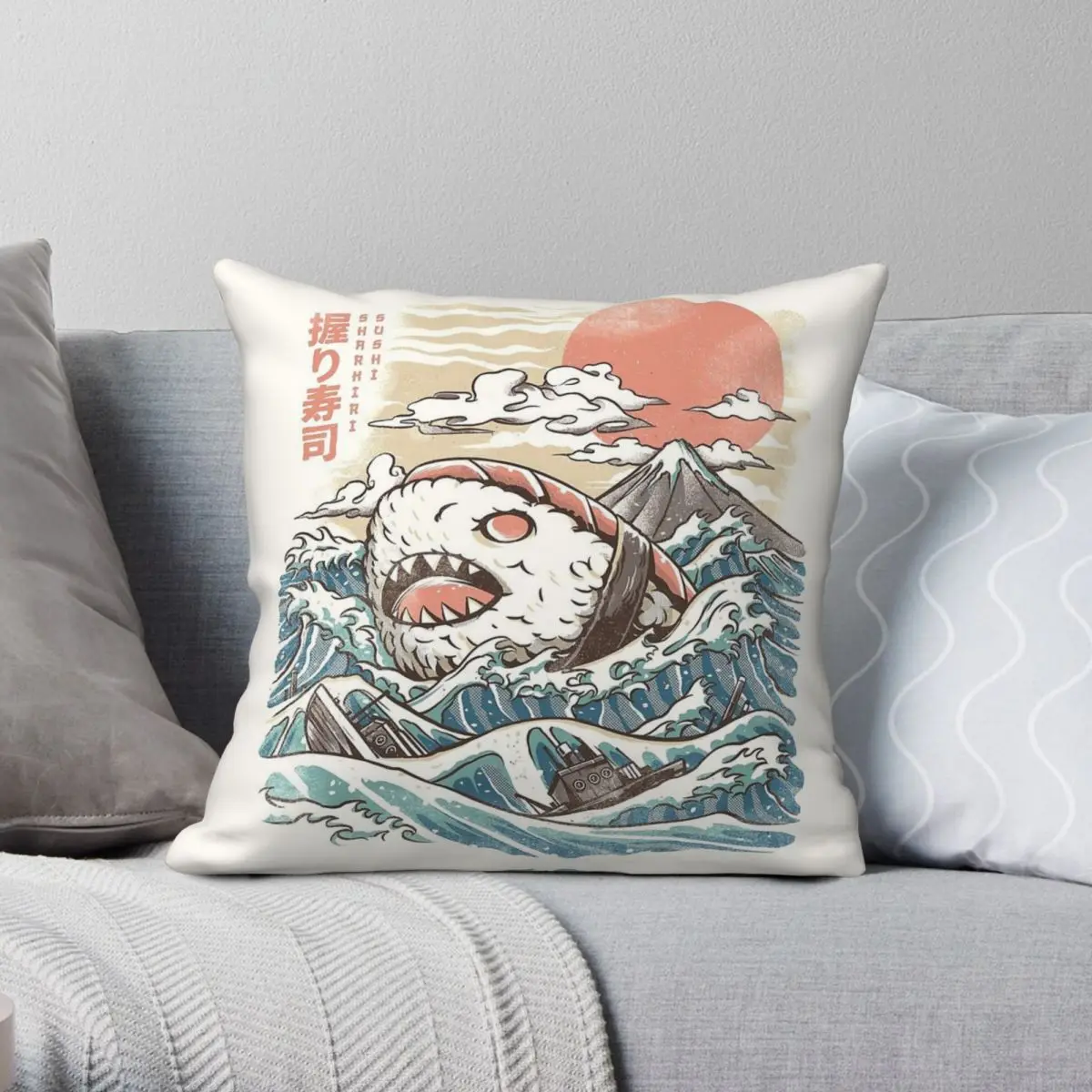 Sharkiri Sushi Pillowcase Polyester Linen Velvet Creative Zip Decor Throw Pillow Case Bed Cushion Cover