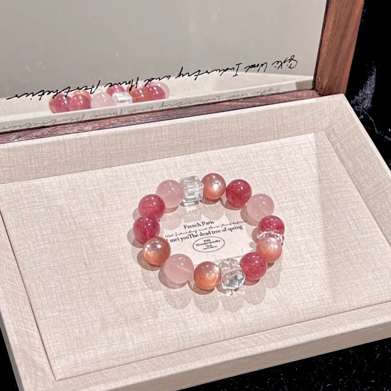 Natural Crystal Strawberry Quartz Rose Quartz White Quartz Sugar Cube Bead Bracelet Niche Crystal Bracelet Gift For Women 2026