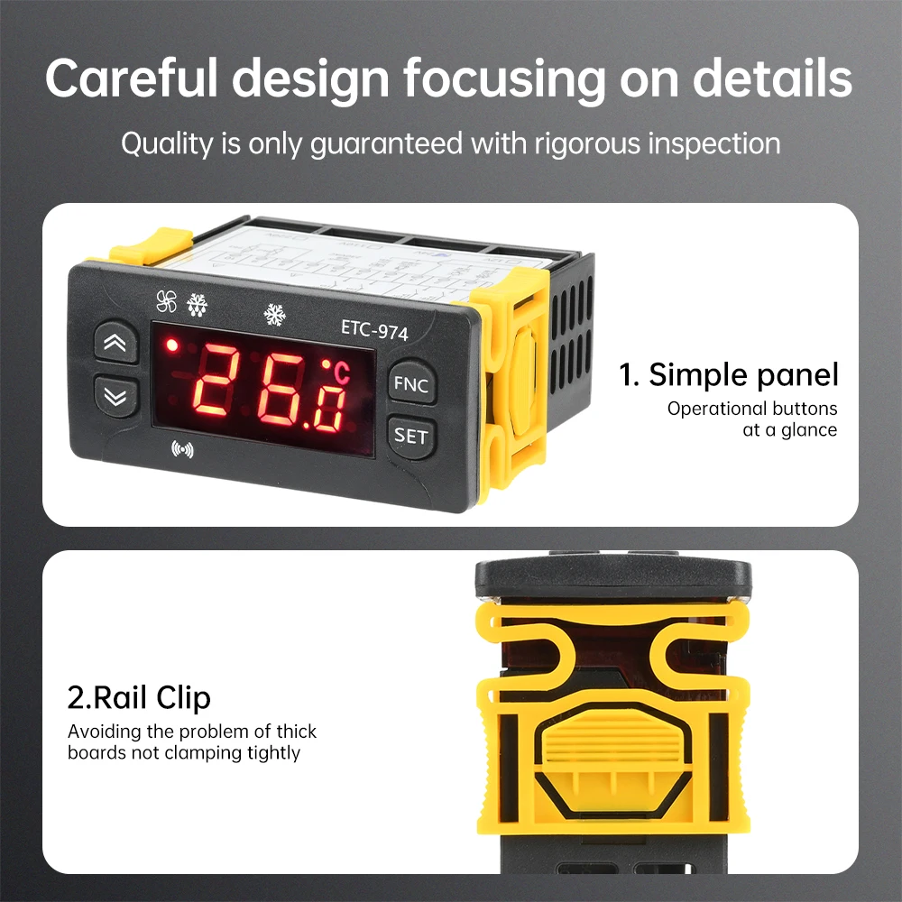 

ETC-974 Digital Temperature Controller Microcomputer Thermostats Thermostat Refrigeration Alarm DC12V/24V AC110V/220V NTC Sensor
