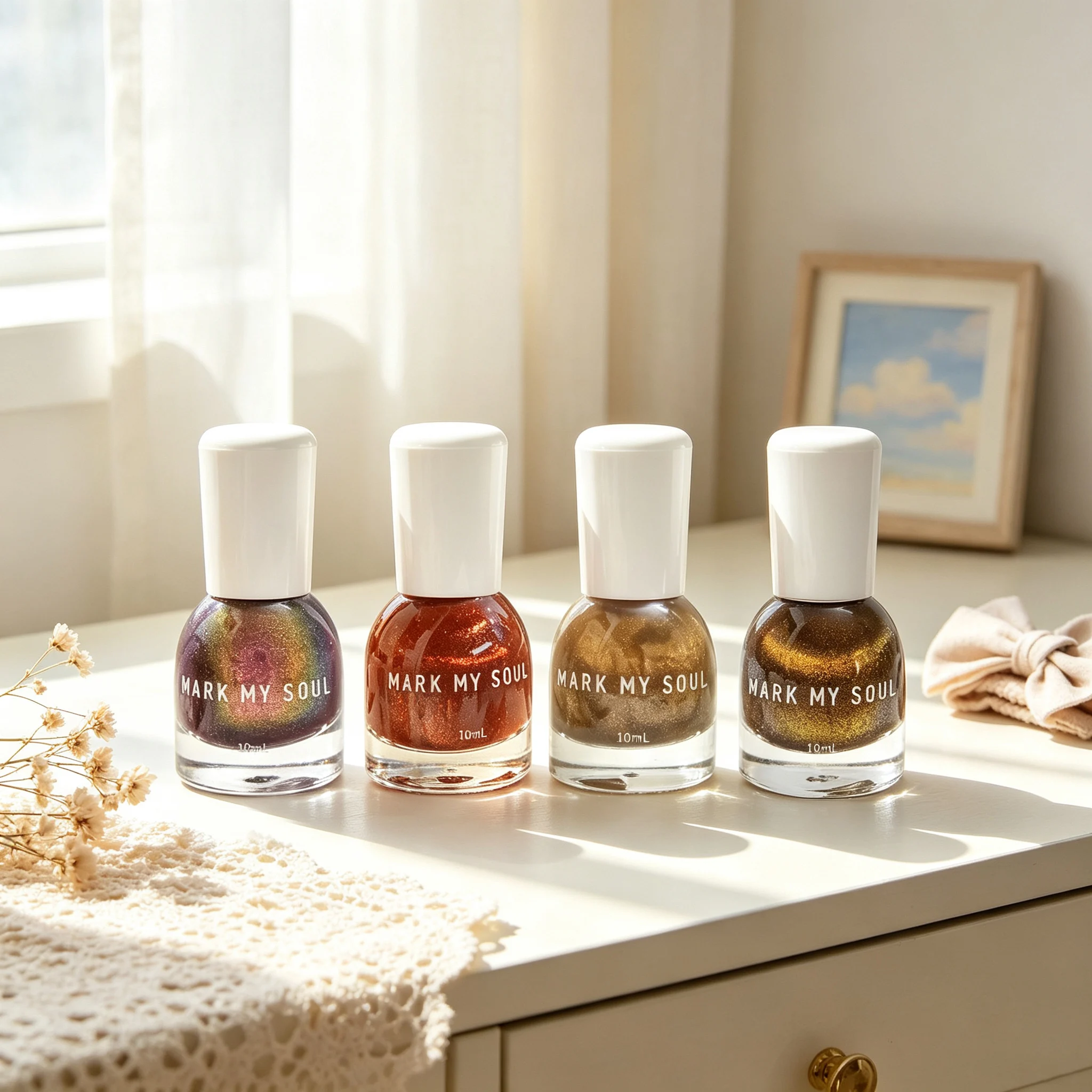 4pcs Cool & Warm Contrast Star Gradient Cat Eye,MARK MY SOUL No UV Lamp Nail S164/S167/S82/S113,Quick Dry Non Peel Off