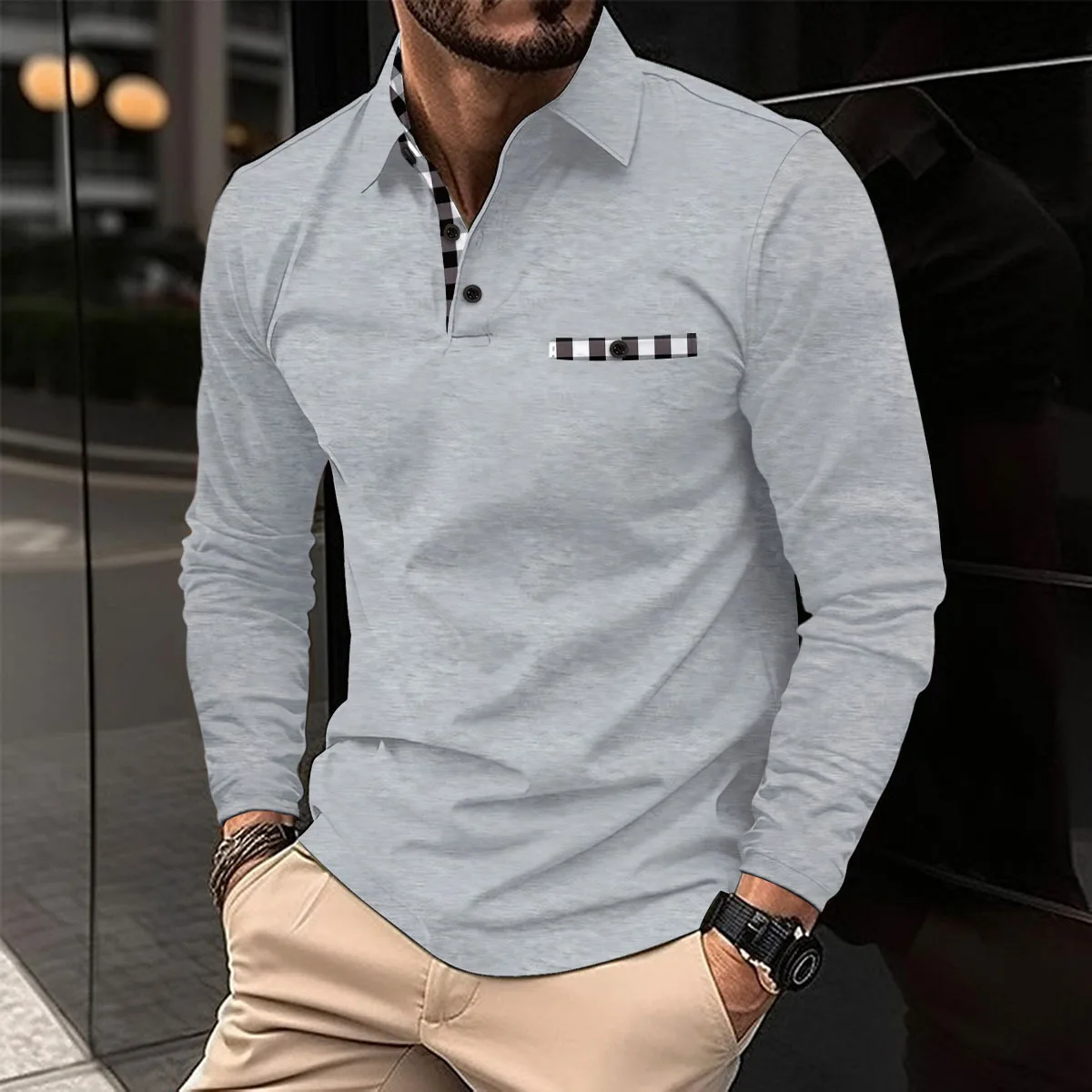 Autumn and winter men's new long sleeve pocket Polo shirt men's fashion sports polo shirt style European code S-3XLM