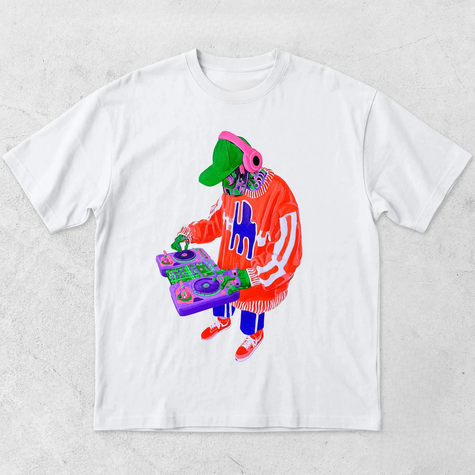 Cyberpunk Robot DJ Shirt Hip Hop EDM Electronic House Music Producer Tee Techno Rave Clubwear Graphic Tee