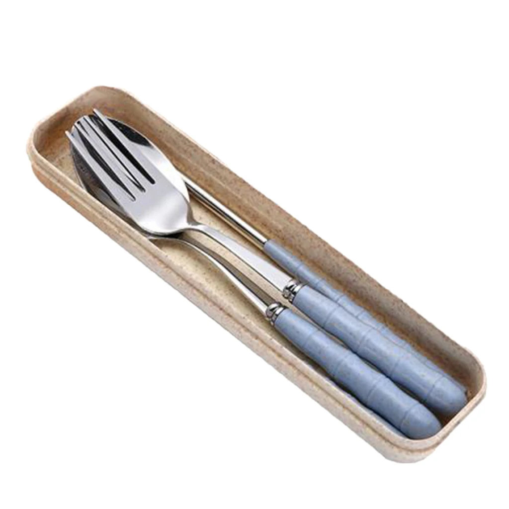 

3 Pieces Cutlery Kit Flatware Chopsticks with Portable Travel Tableware Rectangular Storage Box Case , Travel, Picnic, Office