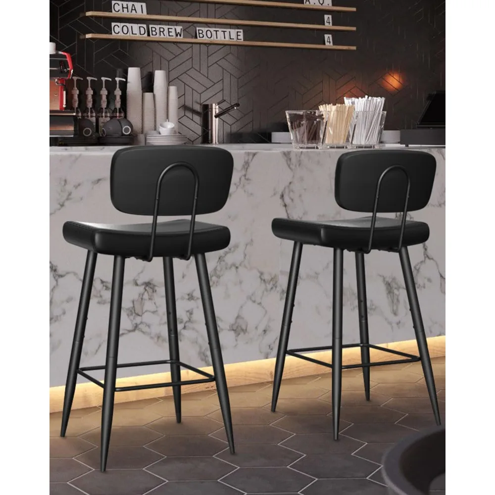 مجموعة مقاعد بار طويلة مكونة من 2، مقاعد مرتفعة بارتفاع 30 بوصة مع دعم خلفي مبطن، وكراسي بار من الجلد الصناعي، وأرجل معدنية #2