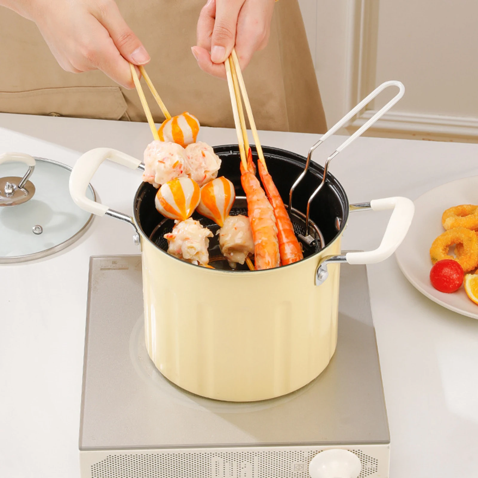 3L Capacity Frying Pot Deep Frying Fish Strainer French Japanese Chips Mesh Pasta Pan Household Low Oil Smoke Small Frying Pot