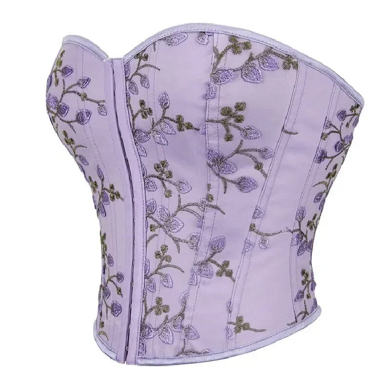 Stylish Corsets Floral Embroidered Lace-up Women Corset Crop Tops Summer Overbust Short Torso Waist Trainer Bustier Corselet