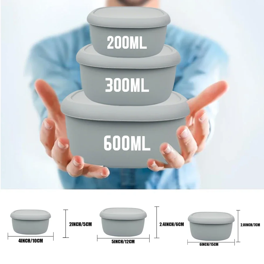 White/Blue Color Silicone Lunch Box 3Pcs Set, Food Storage Container Bento Box with Lids, Dishwasher Microwave Oven Freezer Safe