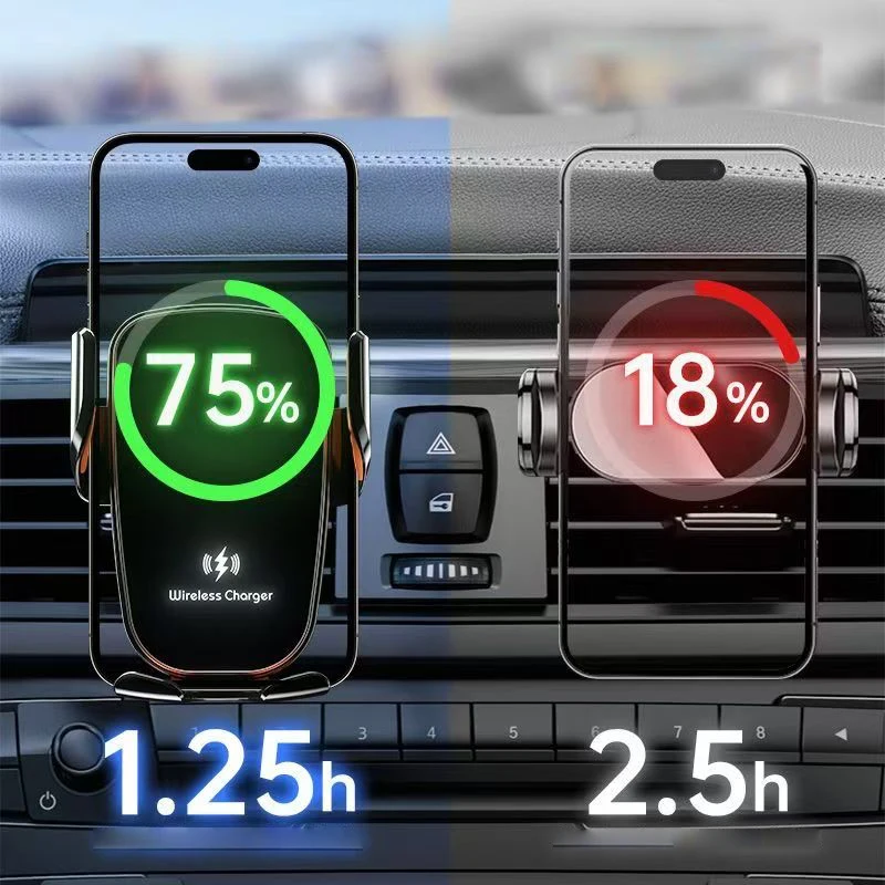 UYUXIO Manual Clamp Wireless Car Charger 15 Fast Charging Air Vent Car Mount Phone Holder for iPhone Samsung Android Phone - náhled 5