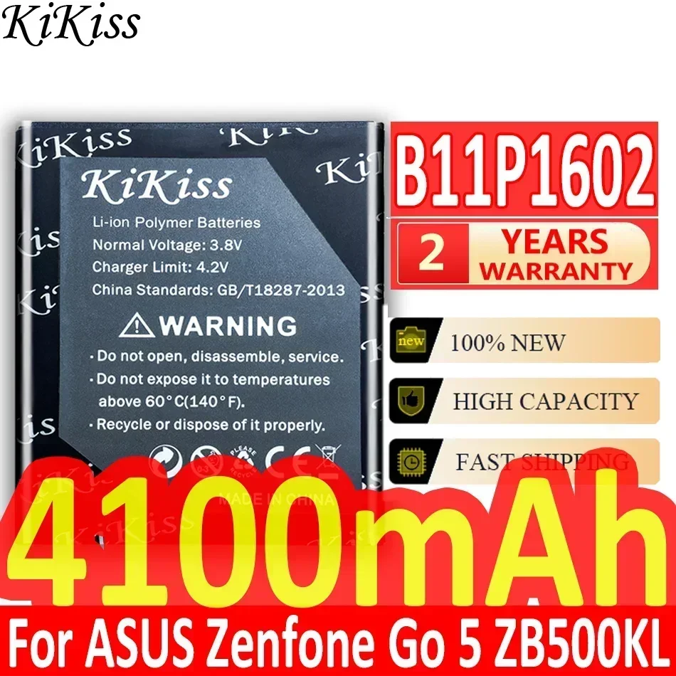 Аккумулятор KiKiss B11P1602 для мобильного телефона ASUS Zenfone Go ZB500KL X00AD X00ADC, литий-полимерный, 4100 мАч