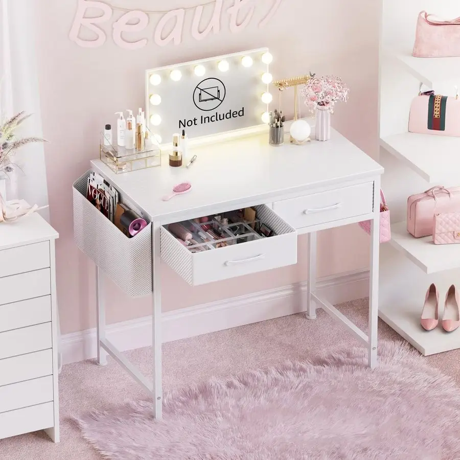 

Makeup Vanity Desk No Mirror 40 Inch Small Vanity for Girls Bedroom Living Room Home Office, Small White Computer Study Desks f