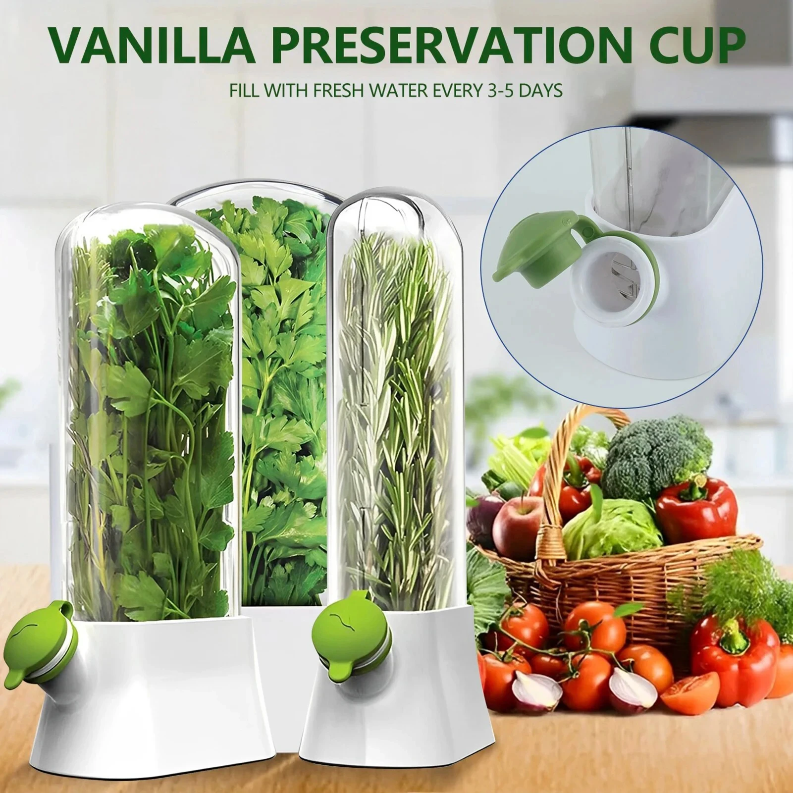 Refrigerator Herb Crisper Saver Pod Container Vegetable Preserving Bottle Keep Herb Cilantro Mint Parsley Asparagus Fresh Keep