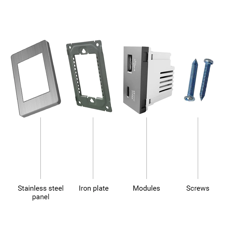 

ELEGAN Stainless Panel Grey Brazil Standard Series Combination Wall Socket Switch Universal Computer TEL TV Socket 118mm*74mm