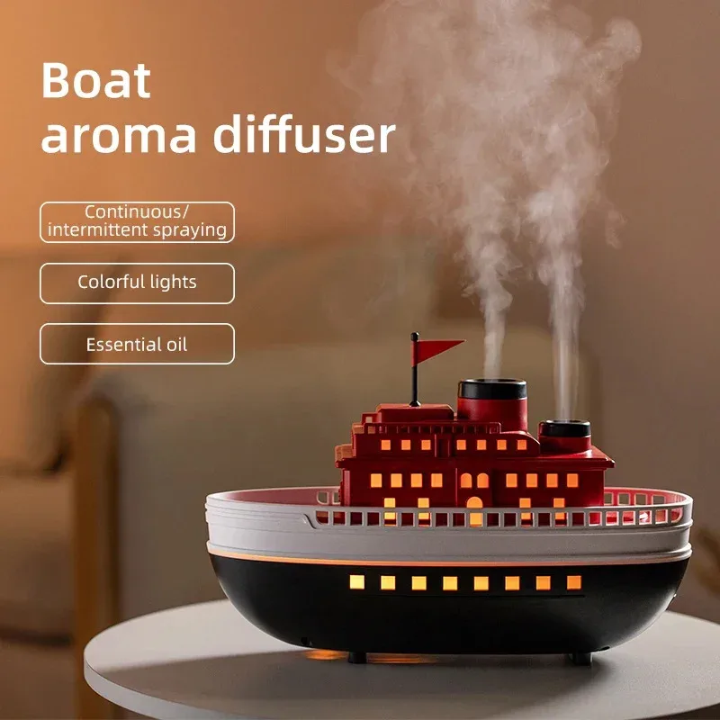 New Boat Aroma Diffuser with Colorful Night Lights 300ml Quiet Ultrasonic Air Humidifier for Home Bedroom Office