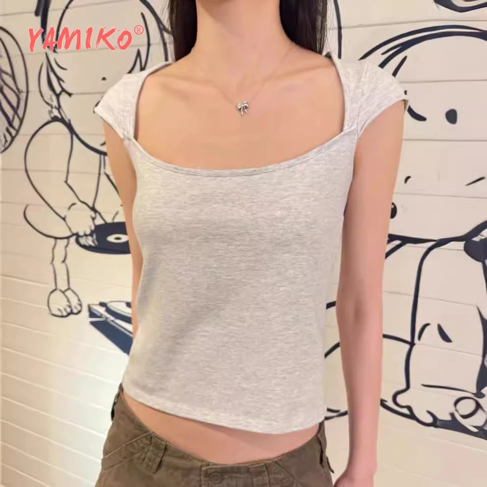 Polka Dot Square Neck T-Shirt Women Summer Trending Clothes Short Sleeve Tees Crop Tops Girls Youthful 2000s Y2K T-Shirts 2024