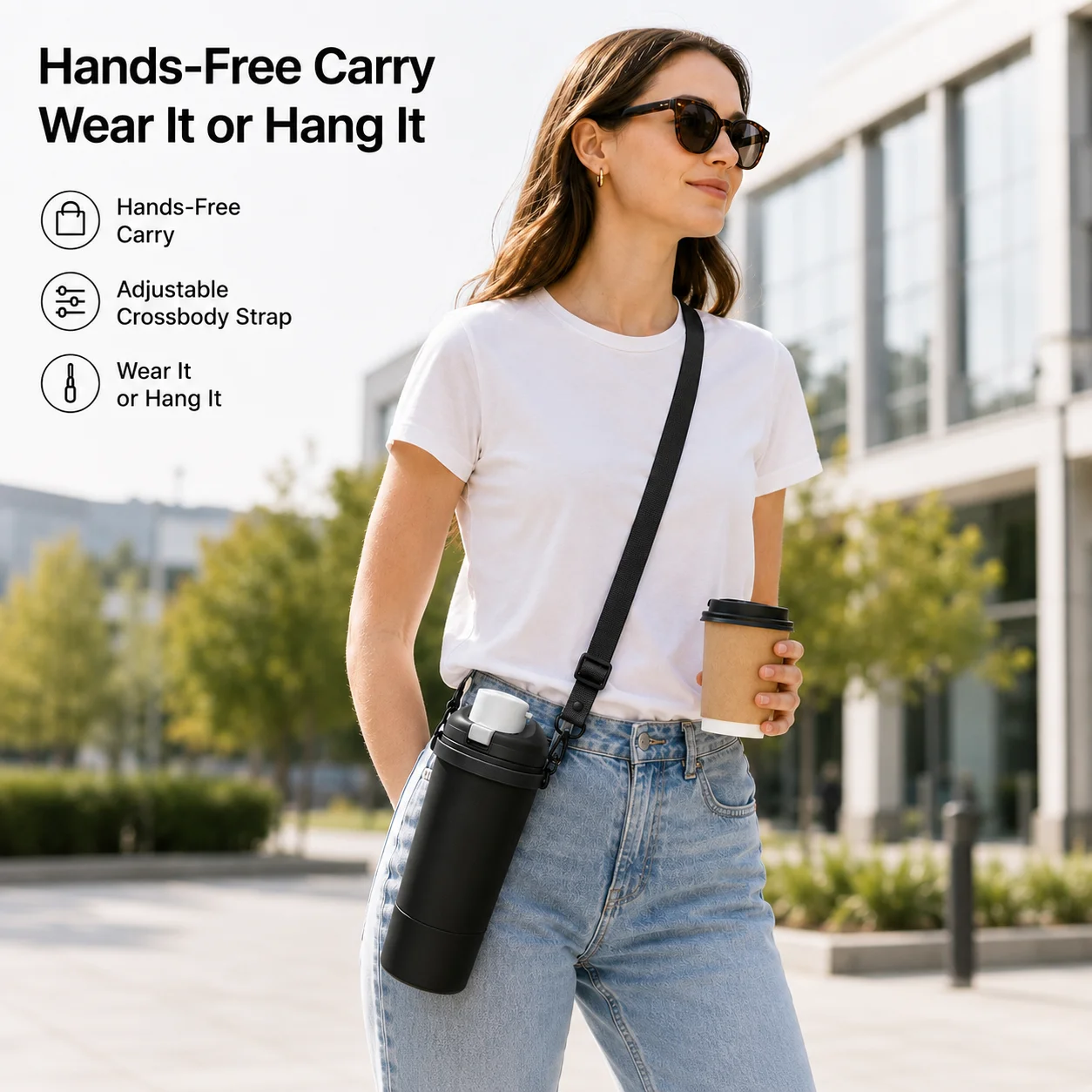 Adjustable Water Bottle Shoulder Strap Silicone Cup Ring Holder Crossbody Lanyard for Sports Bottle Travel Commuting Walking