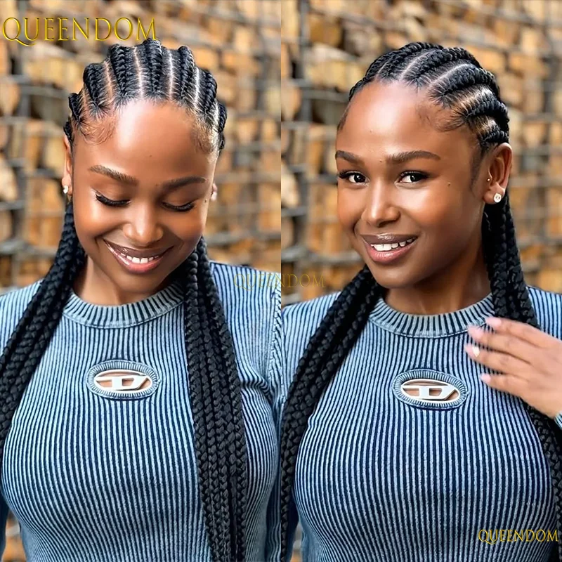 36 "الاصطناعية كورنو شعر مستعار مضفر للنساء السود 360 كامل الدانتيل الكروشيه الضفائر شعر مستعار الأفريقي شعر مستعار مضفر