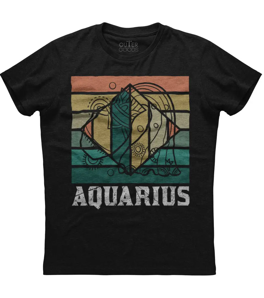 Aquarius Zodiac Sign Vintage Design Mens Short Sleeve Cotton Black T-shirtHigh quality 100% cotton pattern clothing high 