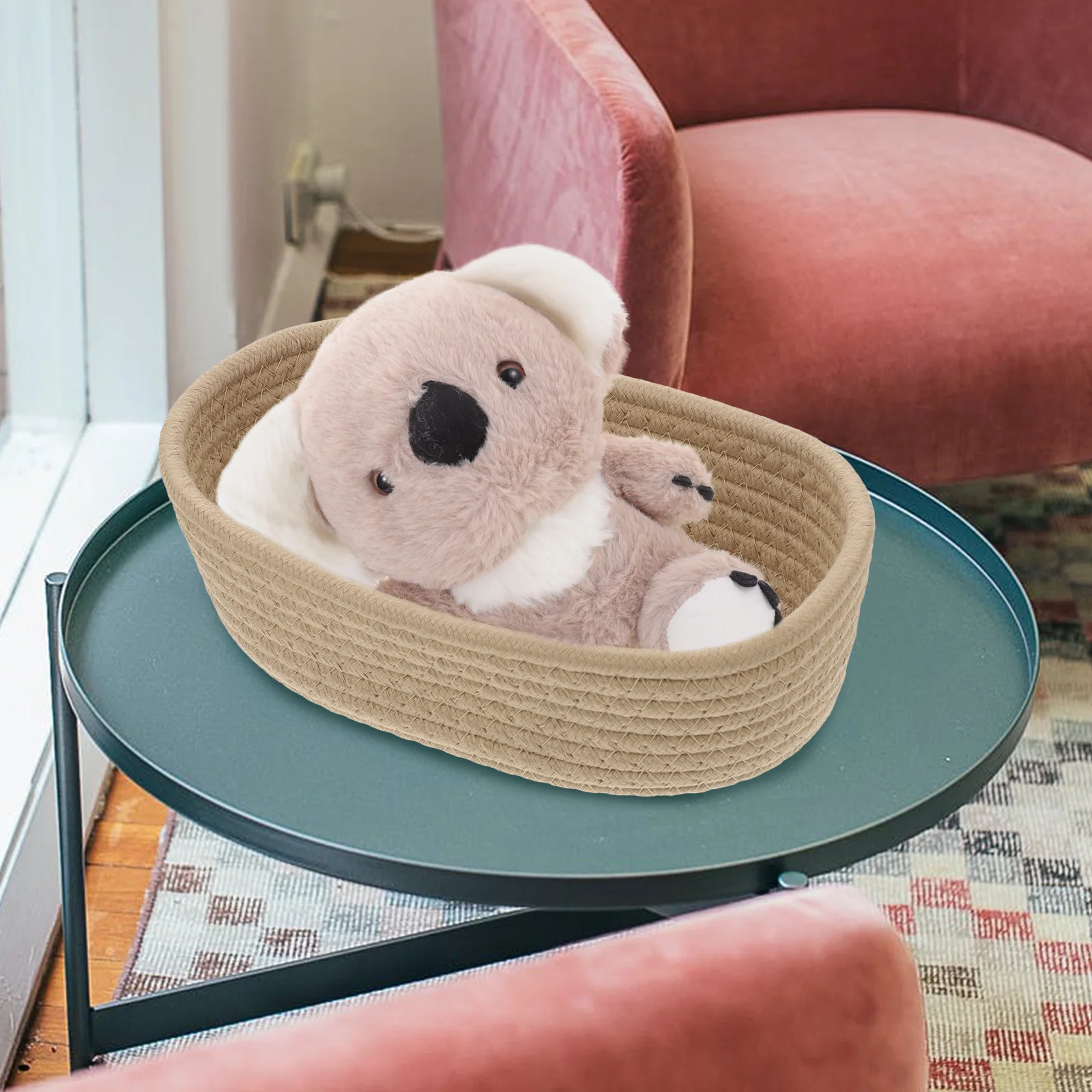 

Cotton Woven Storage Basket Large Decorative Organizer for Sundries Books Snacks Desktop Storage Basket Desktop Snack Organizer