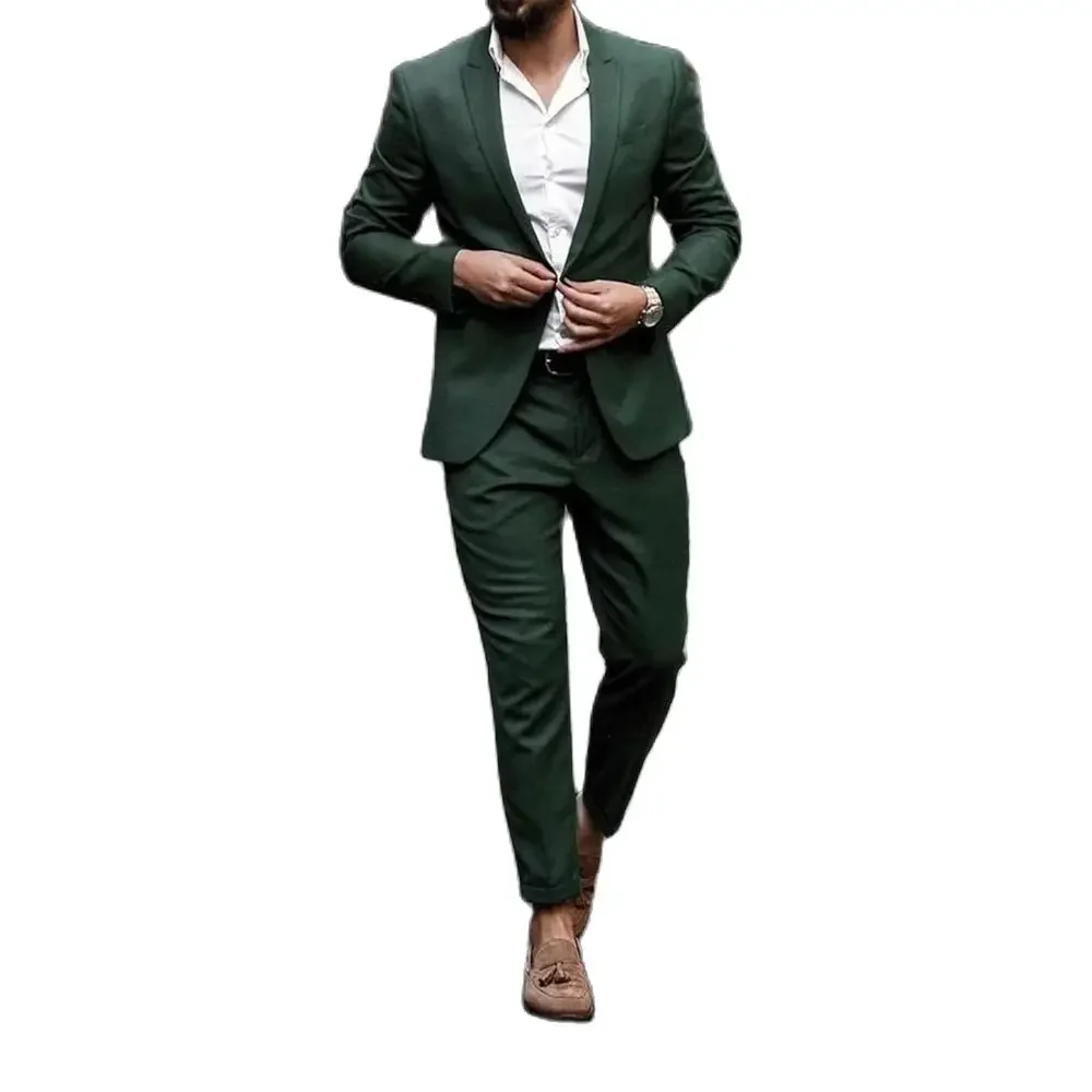 Green Suits for Men Single Breasted Peaked Lapel One Button Slim Fit Prom Party Blazer Dinner Business Outfits Elegant Costume