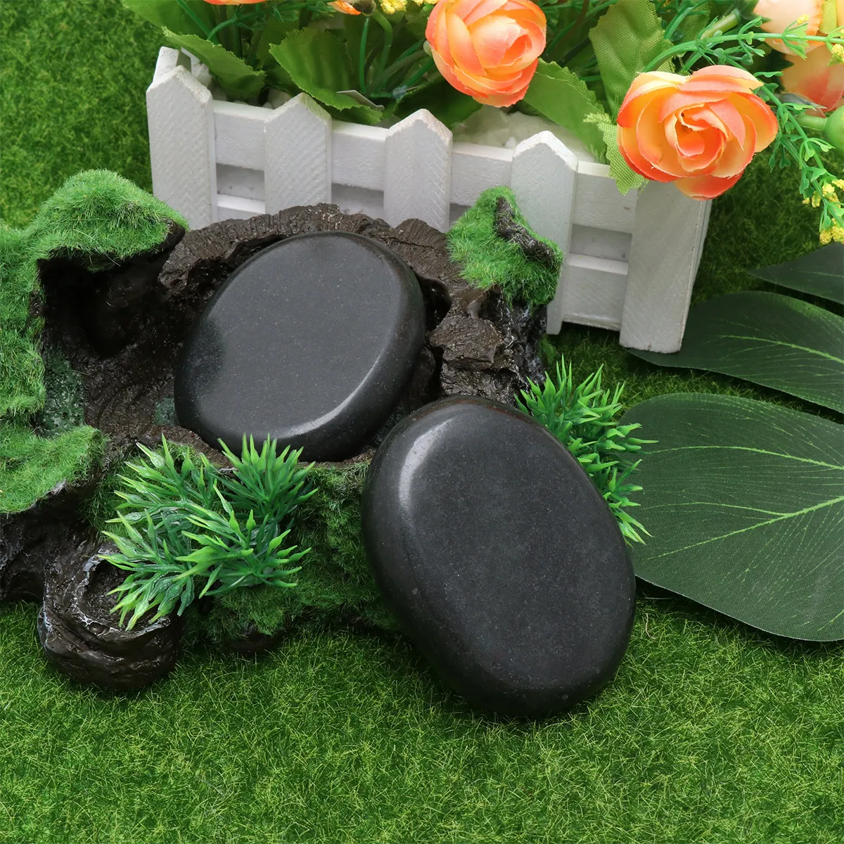 

2 шт. черные камни из вулканического камня для энергетического массажа, натуральные спа-камни, инструмент для горячего массажа для снятия боли и ухода за кожей, размер 4, плоская сторона