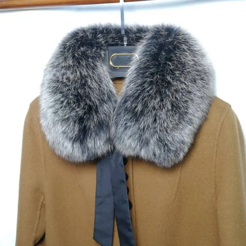 New Fox Fur Collar With Ribbon Women's Winter Warm Real Fur Collar Coat Hood Decor Furry Fur Collar Fashion Warm Coat Shawl view 6