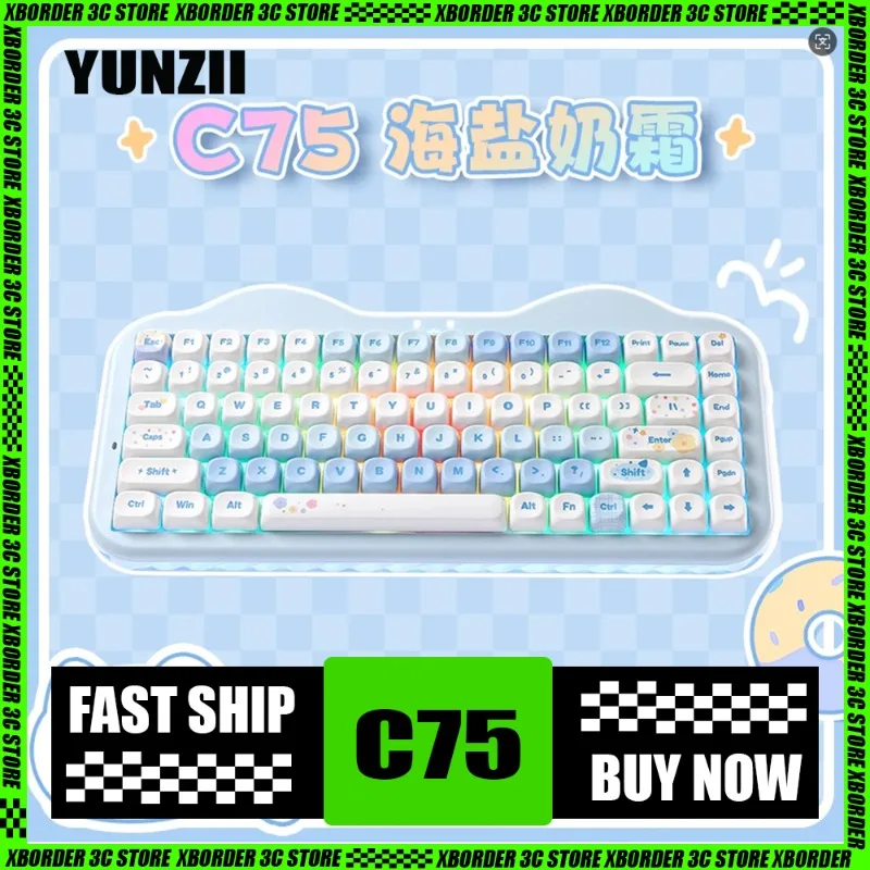

YUNZII C75 Механическая клавиатура 3 режима Беспроводная Bluetooth MOA с возможностью горячей замены 5500 мАч Длительный срок службы RGB Девушка Подарочное украшение