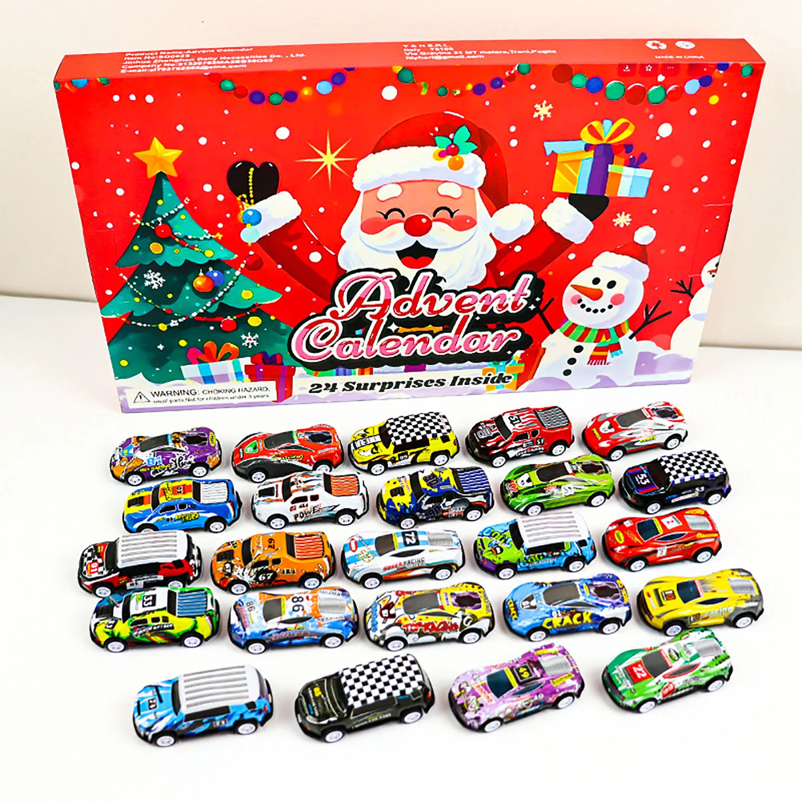 Timer per vasino per bambini Calendario di arrivo natalizio Calendario per il conto alla rovescia di 24 giorni Giocattoli per auto 24 da collezione Timer per sabbia da 2 minuti Denti con spazzola