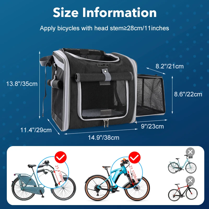 Fahrradkorb für Hunde oder Katzen, erweiterbarer, weicher Haustier-Trägerrucksack mit 4 offenen Türen, faltbarer Hunde-Fahrradträger – Detail 2