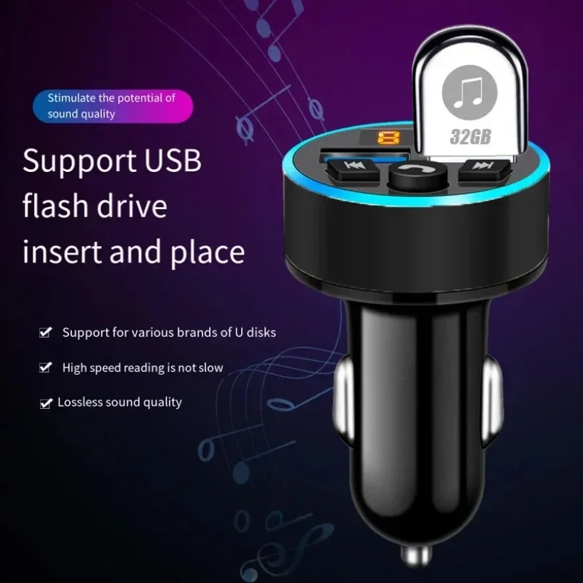 Multifunctional Car FM Transmitter Bluetooth MP3 Player Dual USB Fast Charger Hands Free Call for Car Audio Driving Daily Use