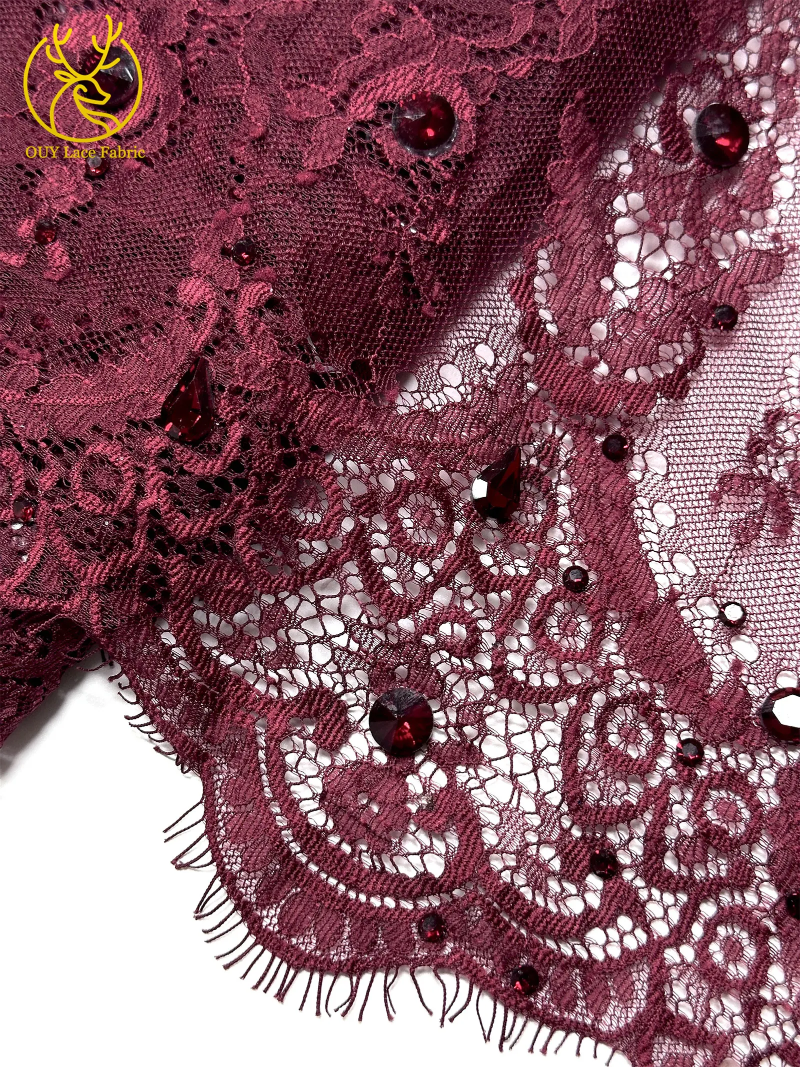 Roter nigerianischer Spitzenstoff, hochwertige afrikanische Milchseide mit Steinen, Guipure-Kordel für Damen-Partykleider, DIY-Nähzubehör, 3 Meter – Detail 22