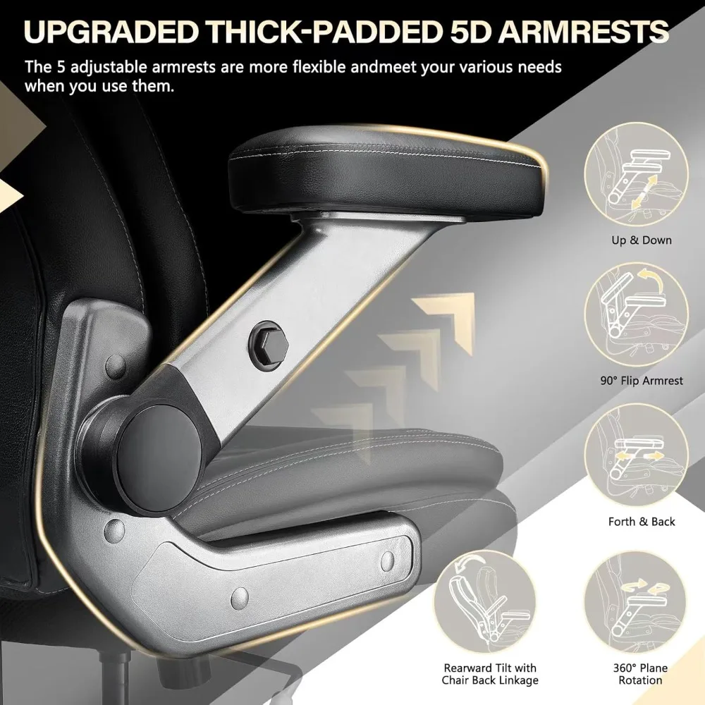 كرسي مكتب كبير عالي التحمل بوزن 600 رطل مع أذرع قابلة للطي 5D، كرسي مكتب تنفيذي كبير وطويل مريح مع وسادة زنبركية للجيب
