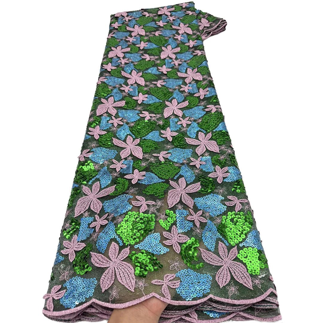 Africa Fabric High Quality Handmade Embroidery Net With Multi Colors Sequins Unique Design Evening Or Wedding Dress