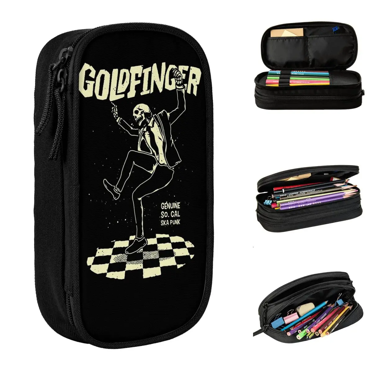 Large-capacity Pen Box Goldfinger Genuine So.Cal Ska Punk Office Accessories Double Layer Pencil Case Stationery Makeup Bag