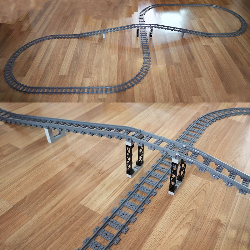 DIY Building Block Models MOC City Train Tracks Flexible Straight Curved Soft Rail Switch Railways Technical Train Parts  Bricks