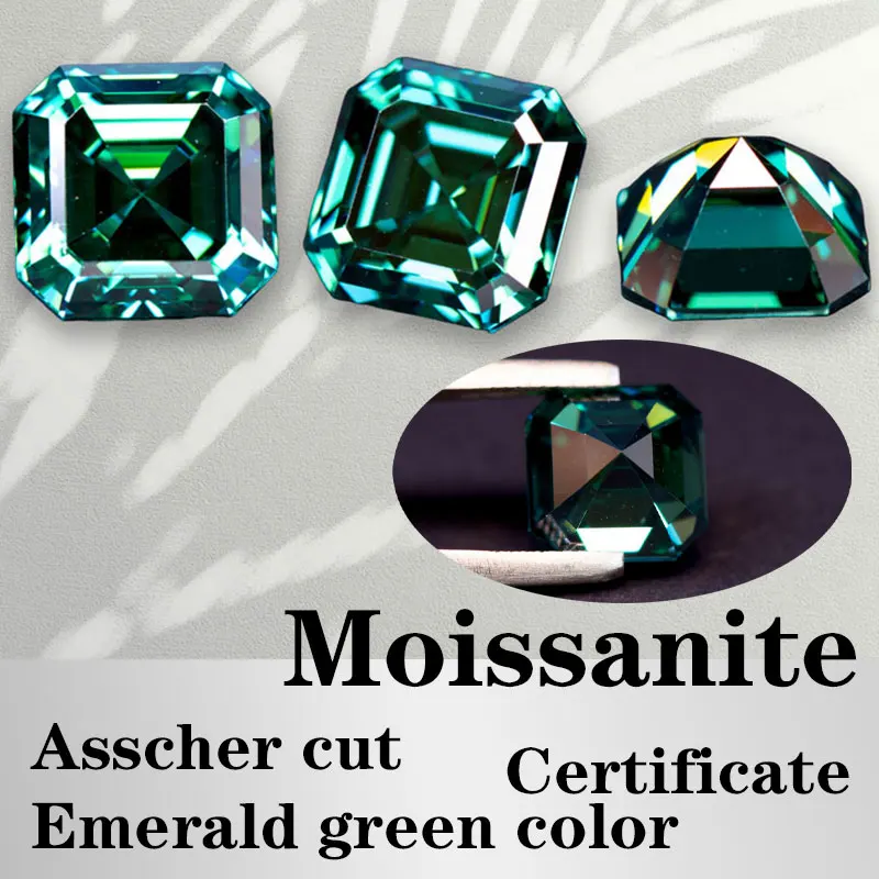 

Муассанит с огранкой Ашер, изумрудно-зеленый, с сертификатом, искусственный драгоценный камень VVS1