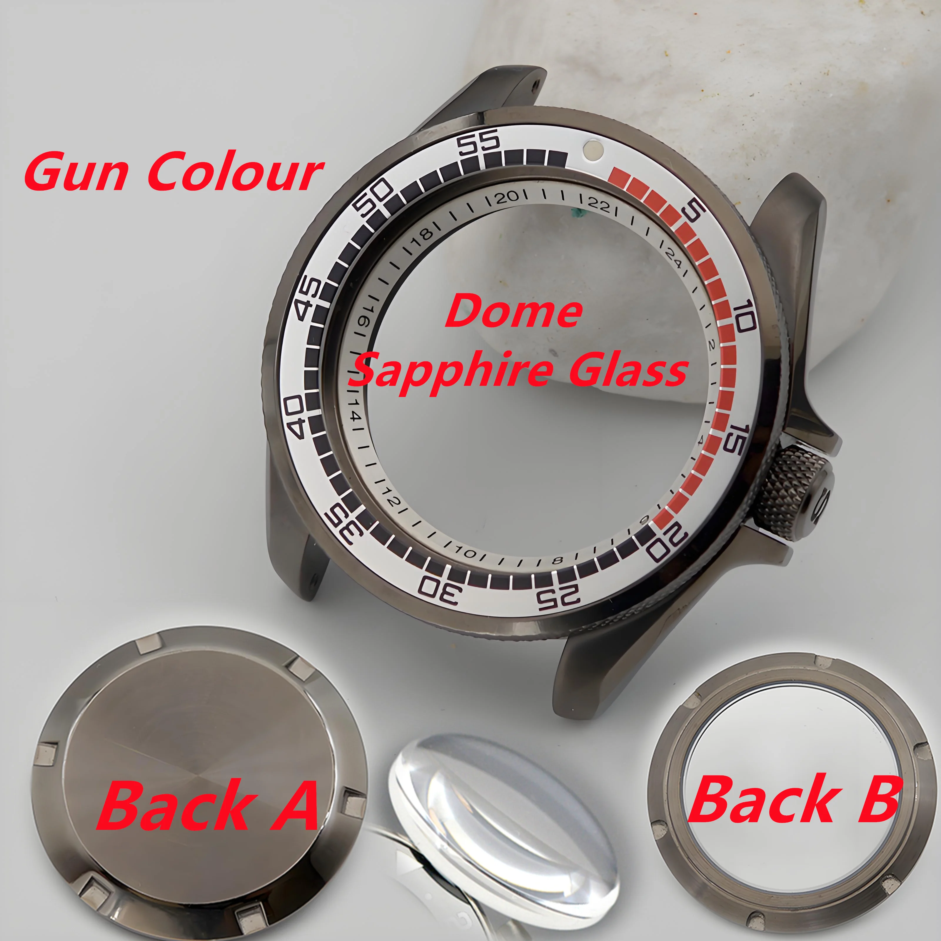 

SKX007 SKX009 Корпус мужских часов цвета пистолета подходит для NH34 NH35 NH36 Автоматический механизм Сапфировое стекло 200 м Водонепроницаемые детали корпуса