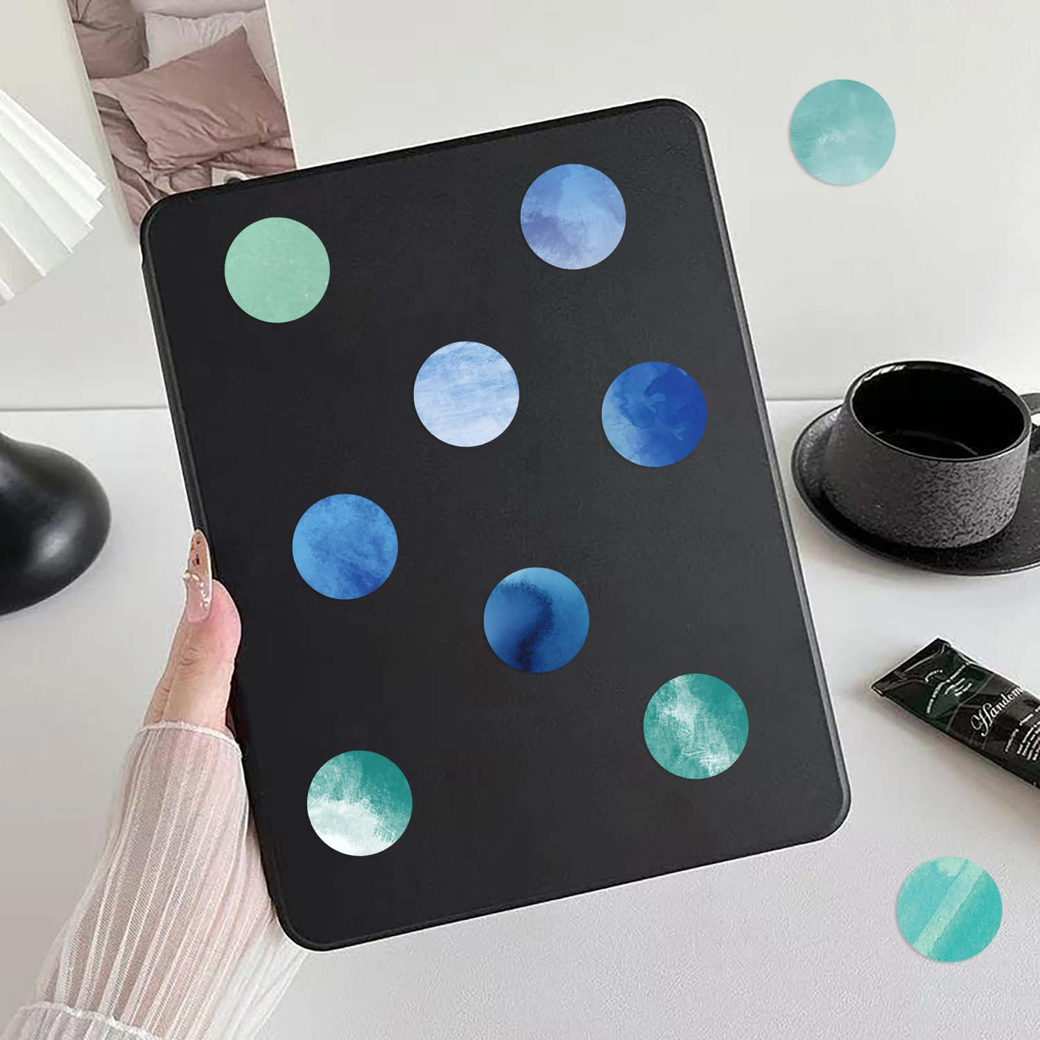 8 pçs monet jardim redondo ponto adesivos legal dos desenhos animados adesivos notebook diy decoração adesivos à prova dwaterproof água e durável presente do festival