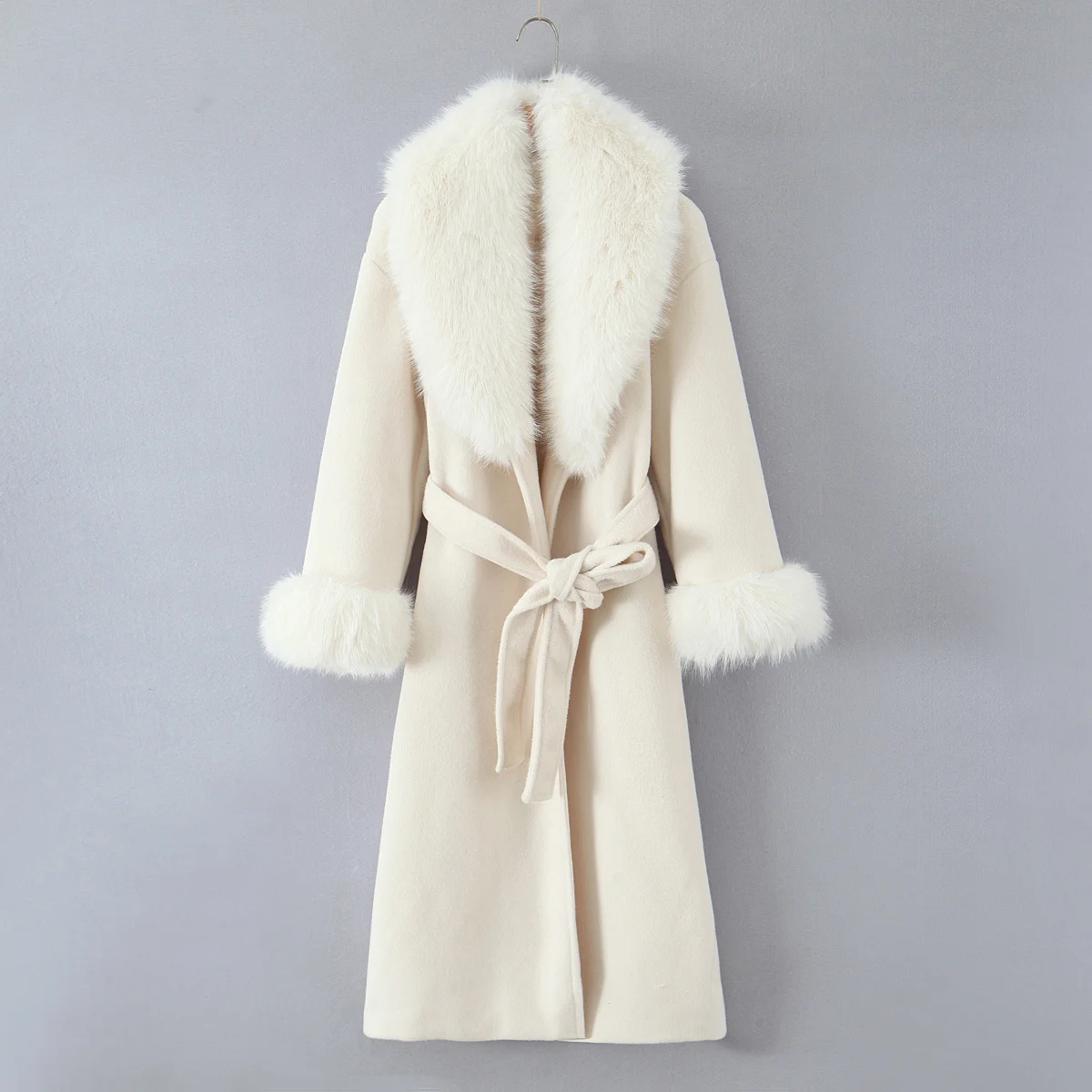سترة جيني آند ديف ملابس نسائية معطف صوفي مرقع من الفرو الصناعي معطف فرنسي أنيق أبيض عتيق معطف واق من المطر
